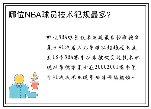 哪位NBA球员技术犯规最多？