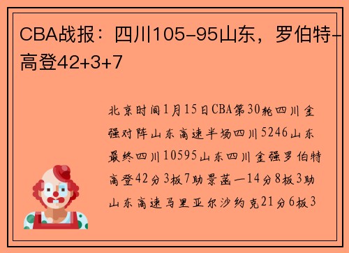 CBA战报：四川105-95山东，罗伯特-高登42+3+7