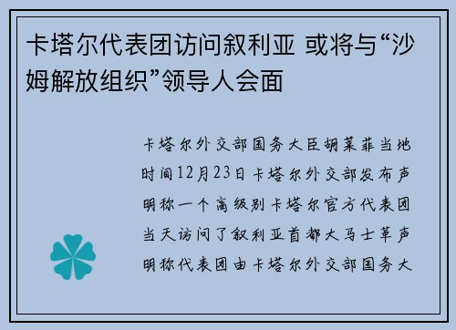 卡塔尔代表团访问叙利亚 或将与“沙姆解放组织”领导人会面